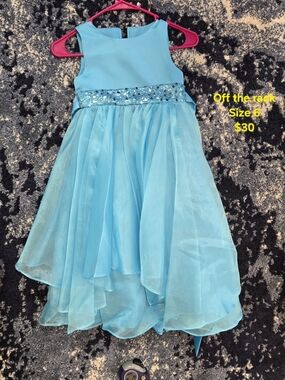 Off the Rack Girls' Aqua Sequin Waist Party Dress